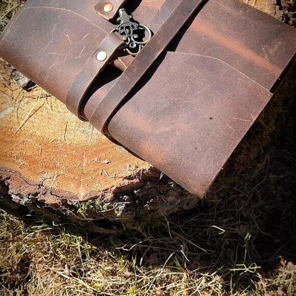 Leather Diary Writing Notebook Unique Handmade Embossed Travel Deckle Edge Paper - Picture 7 of 8